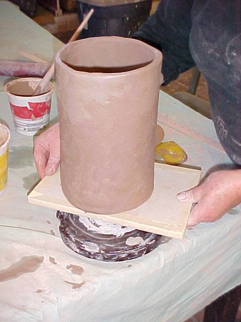 Vessel and bat on banding wheel/ cylinder form removed